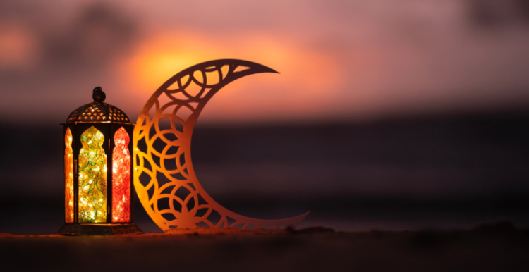 Arabic lantern and crescent structure for Ramadan.